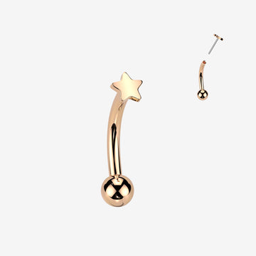 Implant Grade Titanium OneFit Threadless Rose Gold Dainty Star Top Curved Barbell